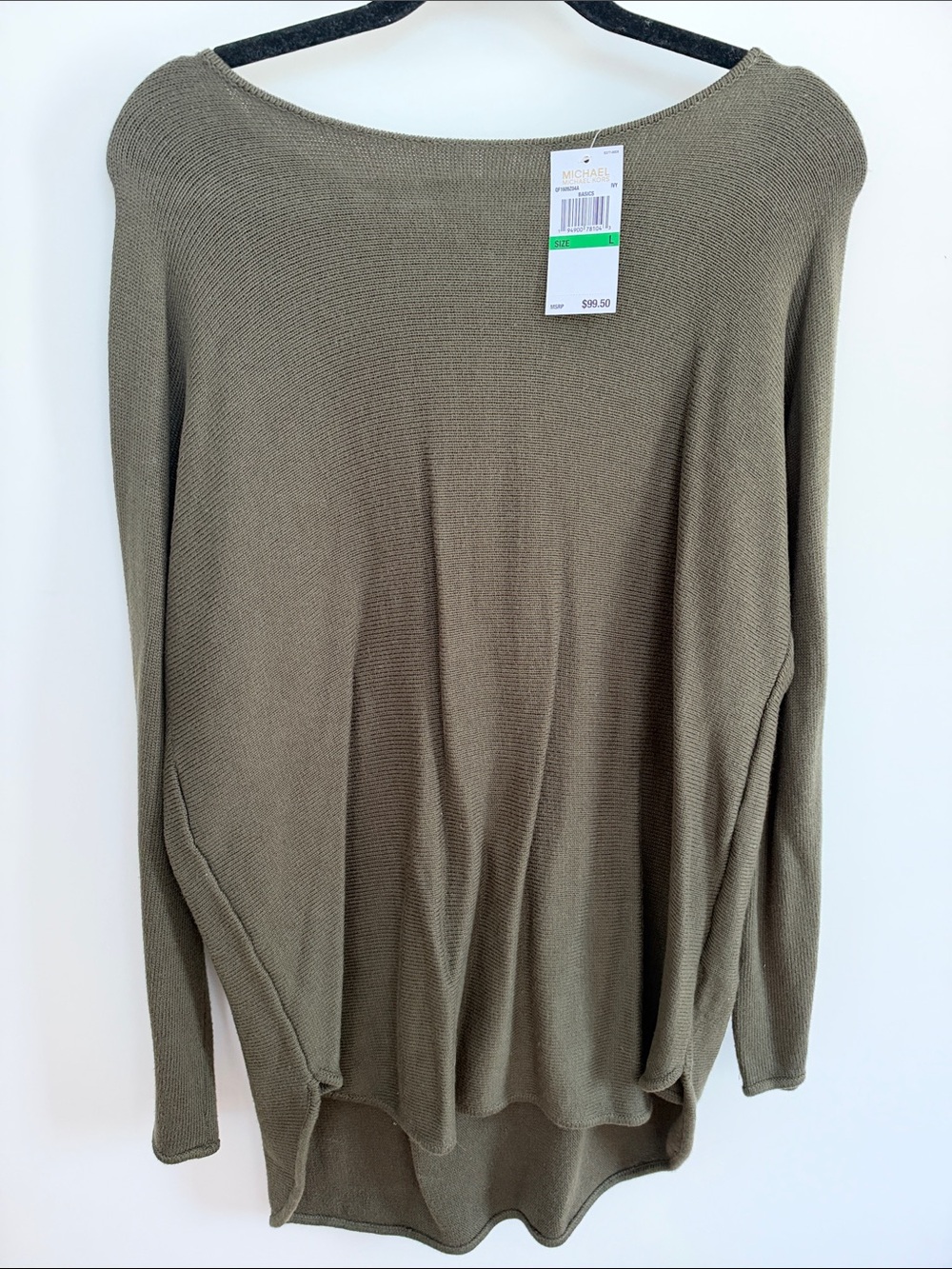 Michael Kors Olive Off-the-Shoulder Lightweight Knit Sweater size Large NWT